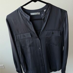 Vince Black Long Sleeve Silk Button-Down Blouse